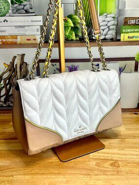 Kate Spade Briar Lane Quilted Emelyn Shoulder Crossbody Bag White Taupe